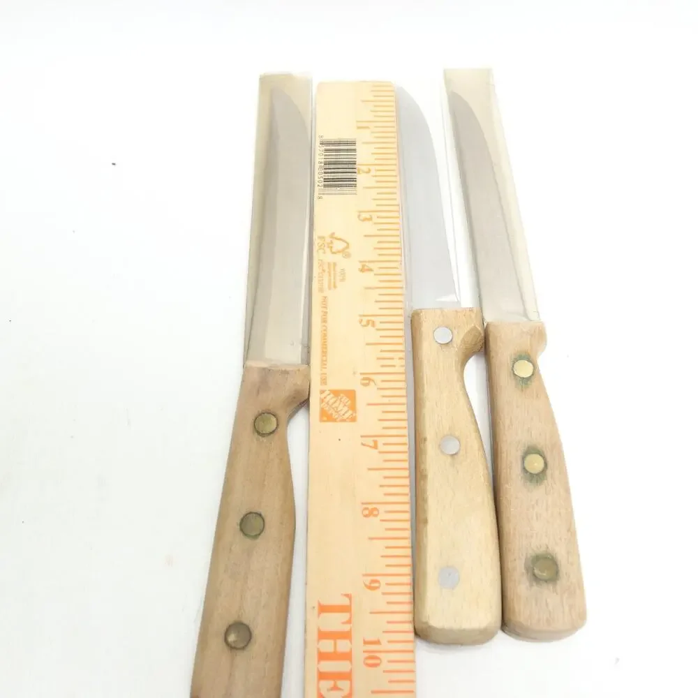 Vintage Knife Lot 2 Chicago 1 Eterna Stainless Steel Blade Wood Handle 3 Knives
